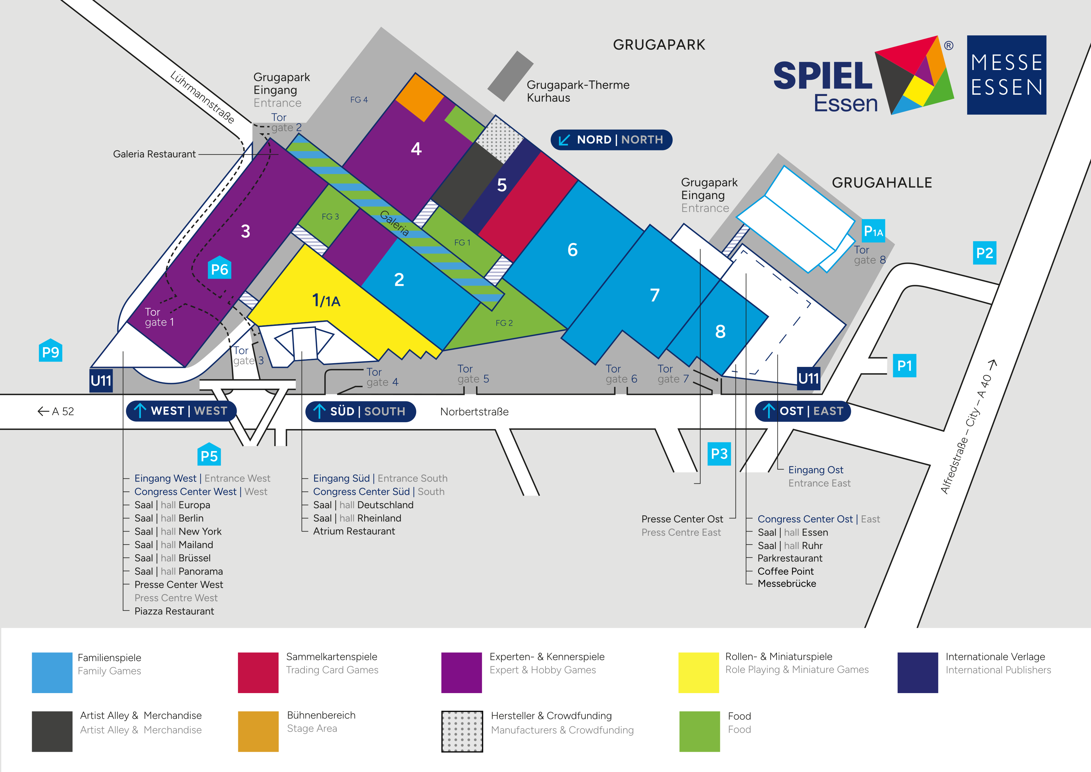 Offizieller Geländeplan der SPIEL Essen mit acht Hallen